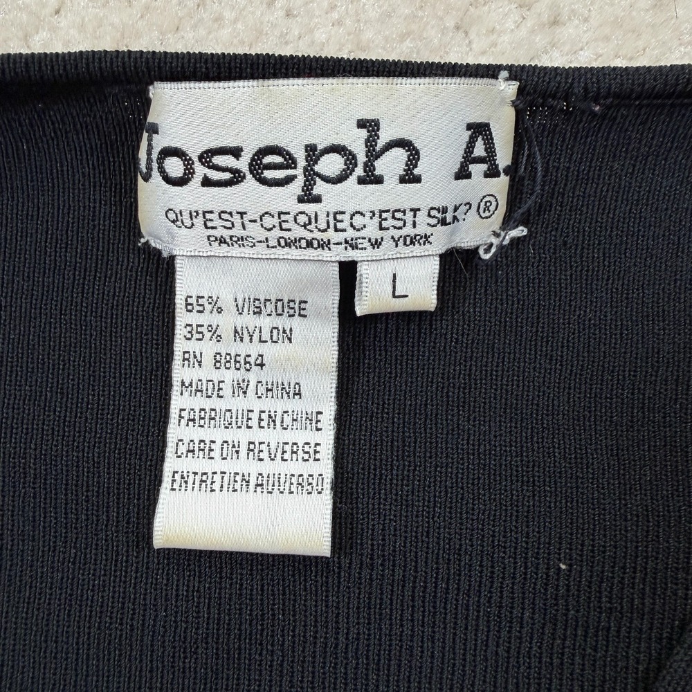 Vintage Joseph A.  V-Neck Floral Embroidered Sweater Womens Large Black Roll Hem - Picture 9 of 10